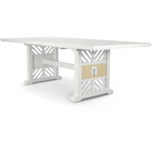 Miramar 78" Extendable Trestle Dining Table in Sand Weave & White Wood