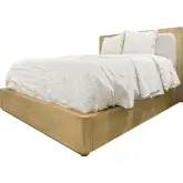 Heartford Queen Platform Bed in Weathered Tan Natural Finish Wood & Cream Fabric