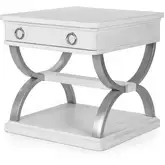 Point Breeze 1 Drawer End Table in Soft Grey Glazed White Wood & Metal