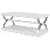 Point Breeze Castered Coffee Table in Soft Gray Glazed White Wood & Metal