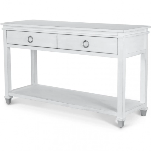 Point Breeze 2 Drawer Console Table in Soft Grey Glazed White Wood