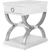 Point Breeze 1 Drawer Chair Side End Table in Soft Grey Glazed White Wood & Metal