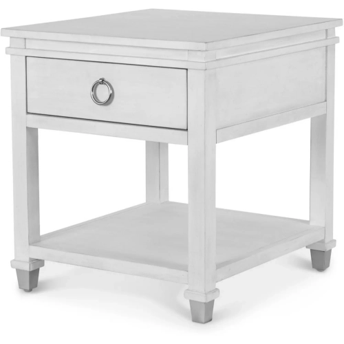 Point Breeze 1 Drawer End Table in Soft Grey Glazed White Wood