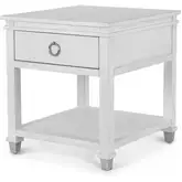 Point Breeze 1 Drawer End Table in Soft Grey Glazed White Wood
