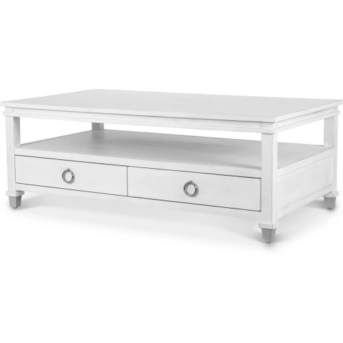 Point Breeze 2 Drawer Castered Cocktail Coffee Table in Soft Grey Glazed White Wood