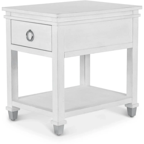 Point Breeze 1 Drawer Chair Side End Table in Soft Grey Glazed White Wood