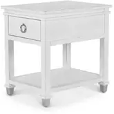 Point Breeze 1 Drawer Chair Side End Table in Soft Grey Glazed White Wood