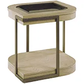 Rio Vista End Table in Tan Wood, Bronze Metal & Tempered Smoke Glass