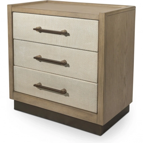 Rio Vista 3 Drawer Nightstand w/ Power & USB A/C in Wood, Weave & Metal