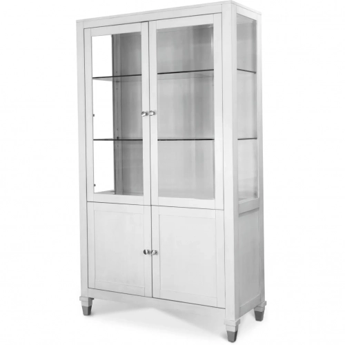 Point Breeze Curio in Soft Grey Glazed White Wood & Metal