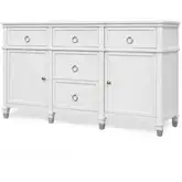 Point Breeze 68" Credenza in Soft Grey Glazed White Wood & Silver