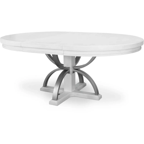 Point Breeze 52" Round to 72" Oval Dining Table in Grey Glaze White Wood & Metal