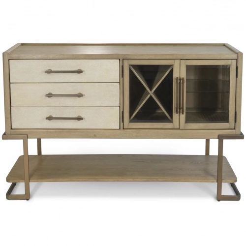Rio Vista 61" Credenza Cabinet w/ Reversible Panels in Tan Wood, Bronze & Glass