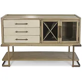 Rio Vista 61" Credenza Cabinet with Reversible Panels in Tan Wood, Bronze & Glass