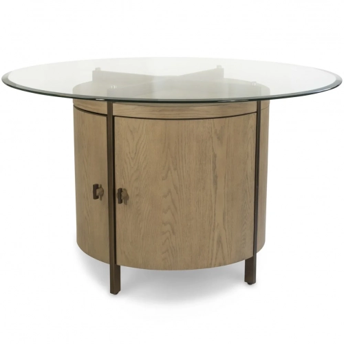 Rio Vista 54" Round Dining Table with Storage in Wood, Bronze & Tempered Glass