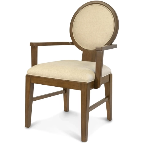 Manhattan Valley Dining Arm Chair in Chestnut Finish & Neutral Fabric (Set of 2)