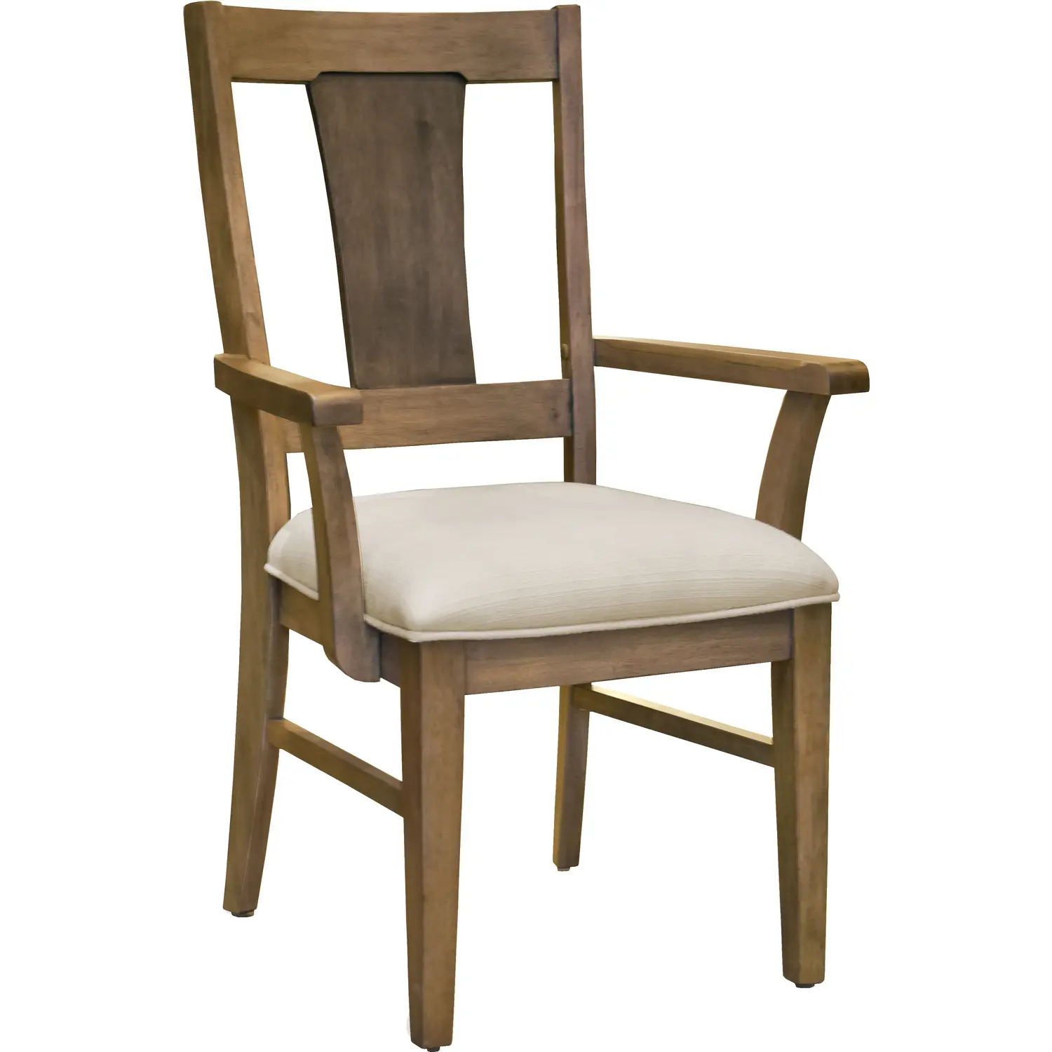 Sun Haven Dining Arm Chair in Oak & Walnut Finish & Cream Fabric (Set of 2)