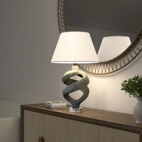 Infinity 31" Table Lamp in Grey Wash Faux Wood Resin with Linen Shade