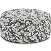 39" Round Ottoman in Sophie Indigo Blue Floral Fabric