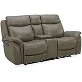 Grant Power Headrest Reclining Console Loveseat in Cobblestone Gray Top Grain Leather