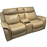 Grant Power Headrest Reclining Console Loveseat in Sand Brown Top Grain Leather
