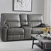 Hudson Triple Power Reclining Console Loveseat with Bluetooth in Coal Gray Top Grain Leather