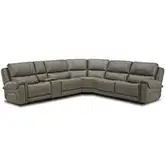 Burton Triple Power Reclining Sectional Sofa with Bluetooth in Gray Top Grain Leather