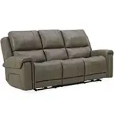 Burton Triple Power Reclining Sofa with Bluetooth in Gray Top Grain Leather
