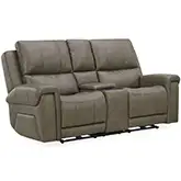 Burton Triple Power Reclining Console Loveseat with Bluetooth in Gray Top Grain Leather