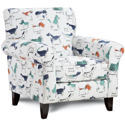 Accent Chair in Puppy Parade Mint White Fabric