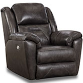 Pandora Power Headrest Rocker Recliner with USB in Grey Top Grain Leather