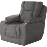 Challenger Big Man's Power Headrest Wall Hugger Recliner in Charcoal Grey Printed Velvet Microfiber