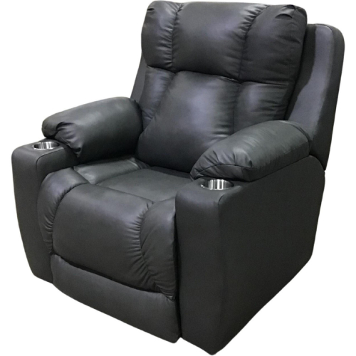 Challenger Big Man's Power Headrest Wall Hugger Recliner in Graphite Gray Black Leather