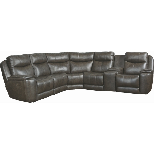 Showstopper Power Headrest Reclining Sectional Sofa in Slate Grey Leather