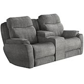 Show Stopper Next Level Power Reclining Console Loveseat with Cupholders in Grey Fabric