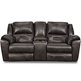 Pandora Power Headrest Reclining Console Loveseat with USB in Grey Leather
