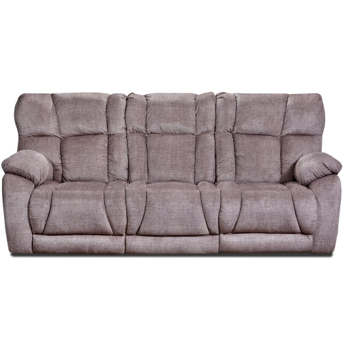 Wild Card Manual Reclining Sofa with Drop Tray Table in Brown Brindle Velvet Fabric