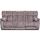 Wild Card Manual Reclining Sofa with Drop Tray Table in Brown Brindle Velvet Fabric