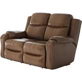 Marvel Power Headrest Reclining Loveseat in Hickory Brown Fabric