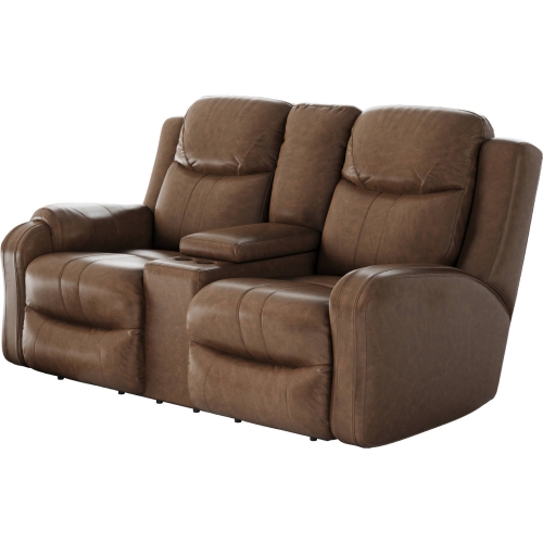 Marvel Power Headrest Reclining Console Loveseat with USB in Hickory Brown Fabric