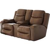 Marvel Power Headrest Reclining Console Loveseat with USB in Hickory Brown Fabric
