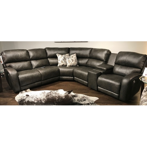 Fandango Power Headrest Reclining Sectional Sofa in Grey Top Grain Leather