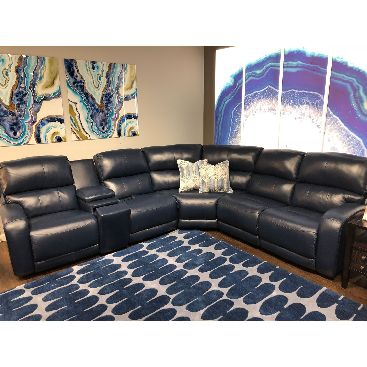 Southern Motion 884 05p 46 90p 84 80, Blue Leather Recliner Sectional Sofa