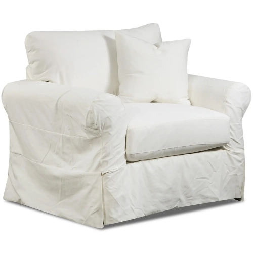 Rolled Arm Accent Chair & a Half in Sutton Snow Fabric Slip Cover