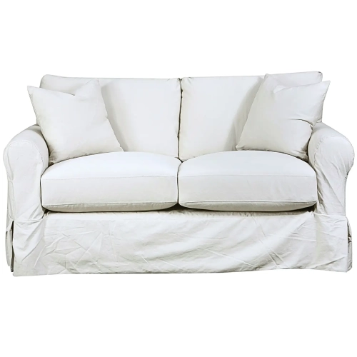 Rolled Arm Loveseat in Sutton Snow Fabric Slip Cover