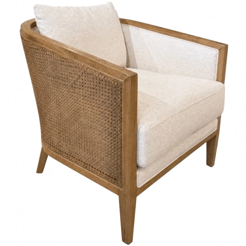 Amani Accent Chair in Golden Oak Wood, Cane & Windfield Natural Fabric