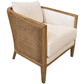 Amani Accent Chair in Golden Oak Wood, Cane & Windfield Natural Fabric