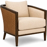Amani Accent Chair in Brown & Golden Oak Wood, Cane & Windfield Natural Fabric