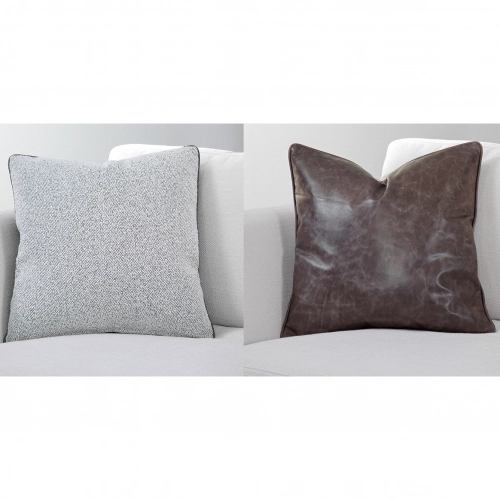 Luxe Down Throw Pillow 20x20 in Bellevue Domino & Crystal Charcoal Fabric (Set of 2)