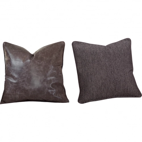 Luxe Down Throw Pillow 20x20 in Crystal Charcoal & Lil Twill Carbon Fabric (Set of 2)